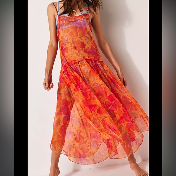 Free People Step Out Midi Slip in Sorbet Combo Size L - Picture 3 of 8